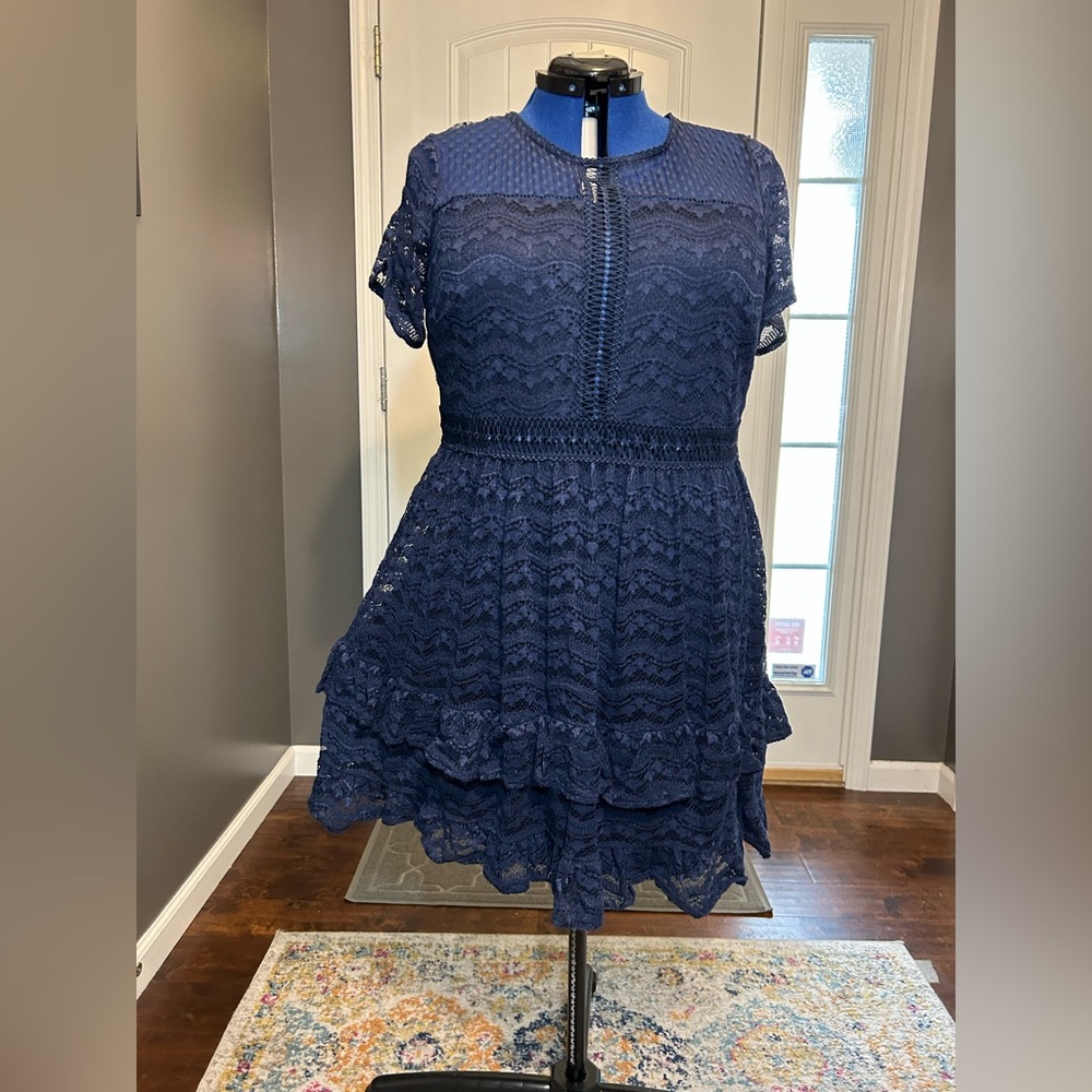 Lane Bryant Navy Asymmetrical Lace Dress